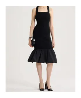 Ruffled-Hem Midi Dress