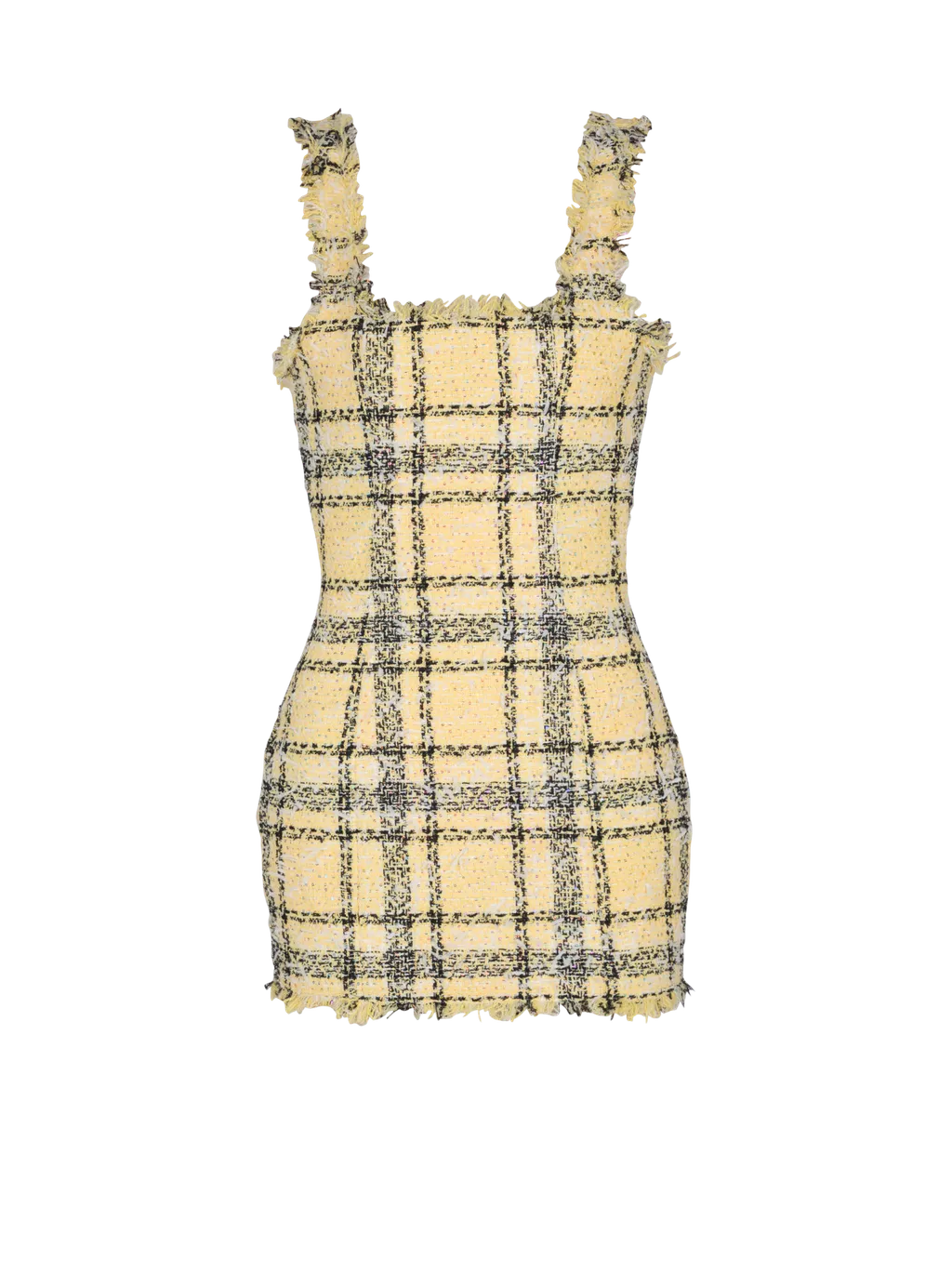 Balmain Frayed Check Tweed Dress