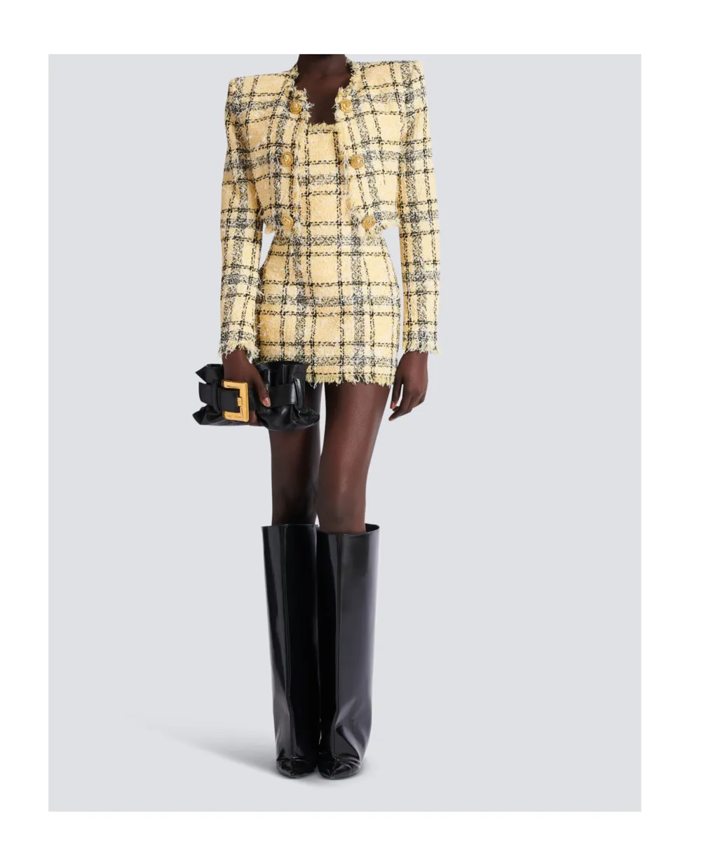 Balmain Frayed Check Tweed Dress