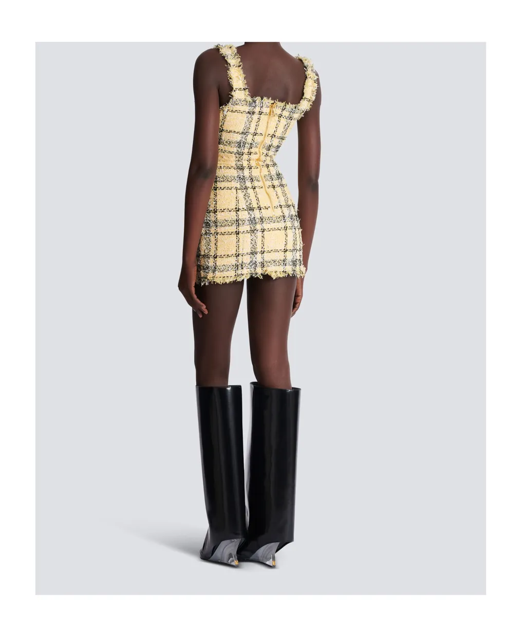 Balmain Frayed Check Tweed Dress