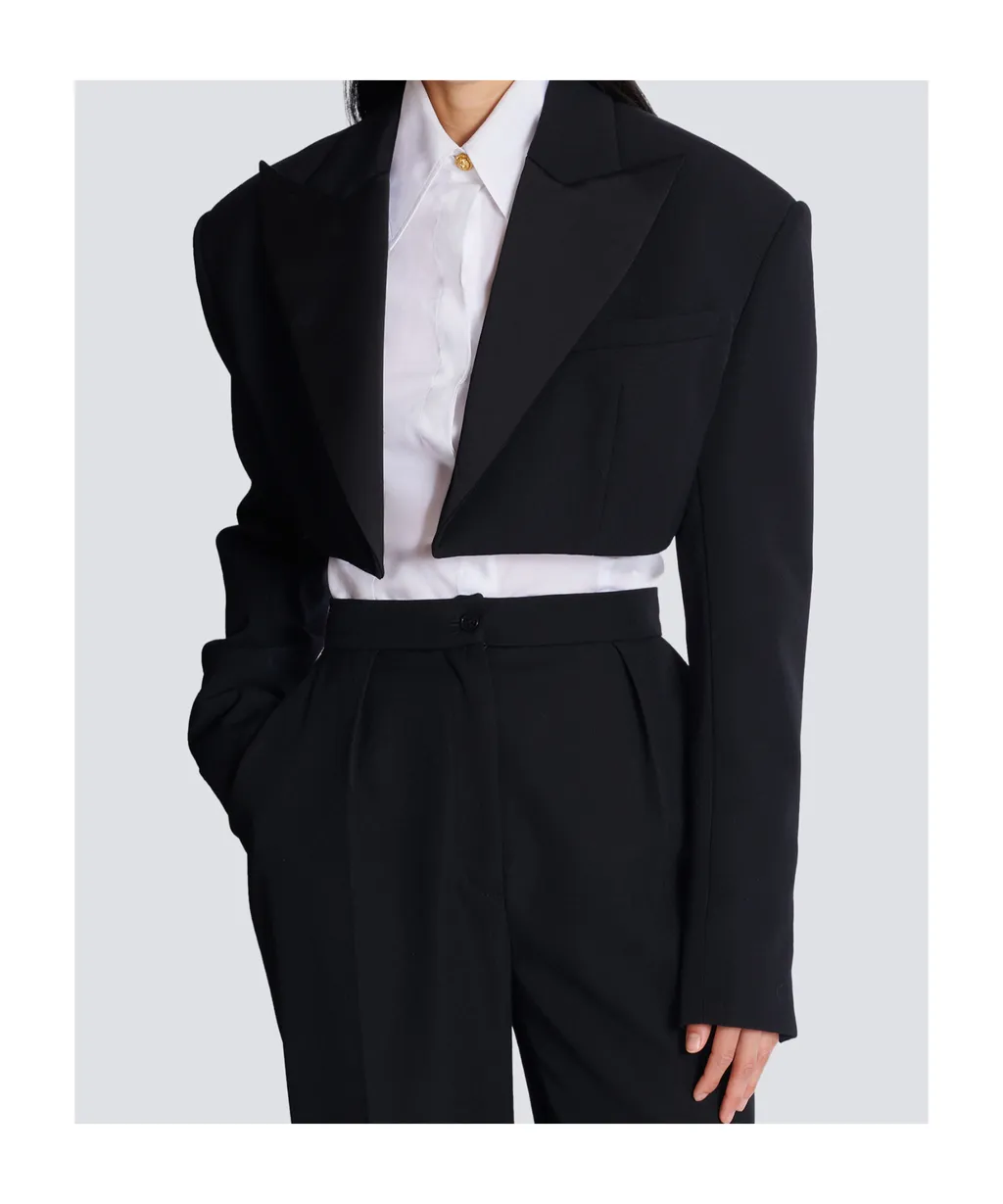 Balmain Cropped Grain De Poudre Jacket