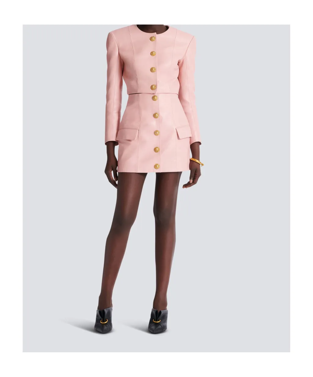 Balmain Buttoned Mini Leather Skirt