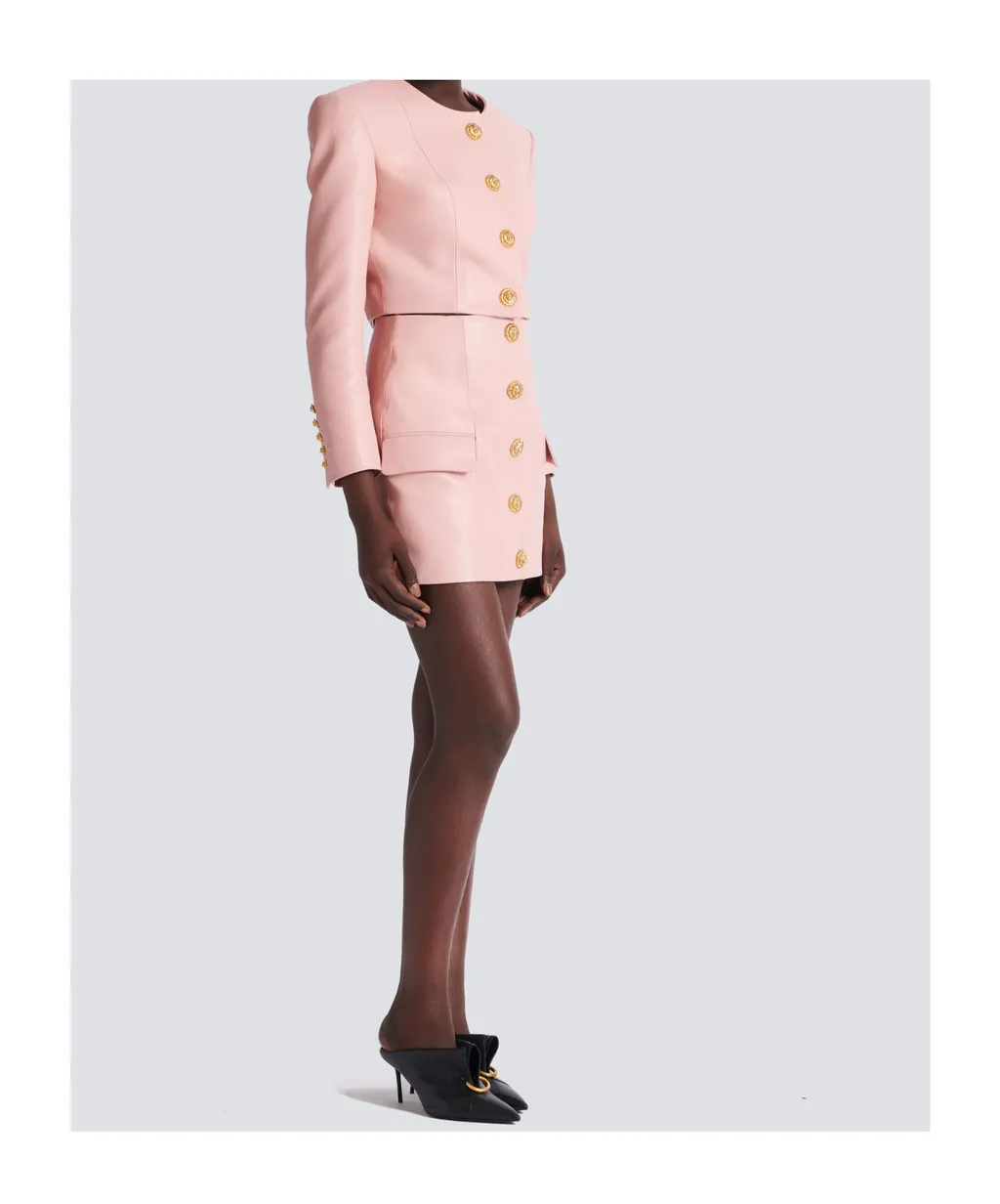Balmain Buttoned Mini Leather Skirt