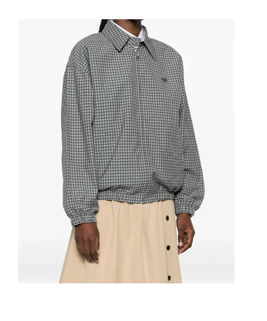 Check-Pattern Zip-Fastening Jacket