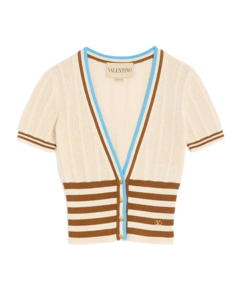 Striped Logo-Plaque Cardigan