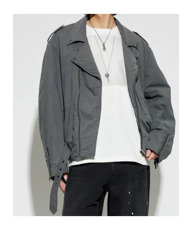 Mm6 Maison Margiela Belted Zip-Up Biker Jacket