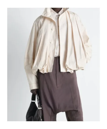 Soft Pleated Blouson In Light Cotton Satin
