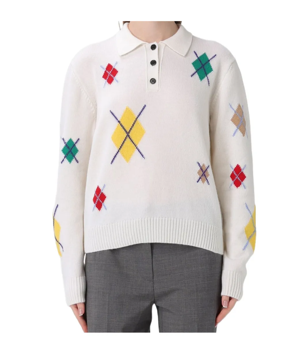 Msgm Argyle Pattern Long-Sleeved Polo Shirt