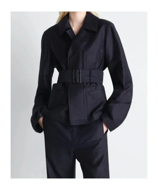 Belted Utility Jacket In Cotton Satin