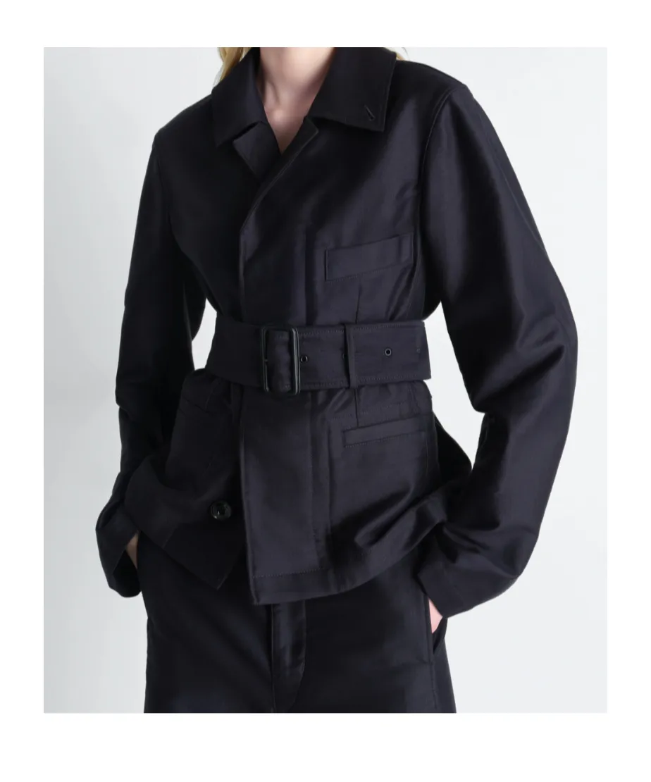Belted Utility Jacket In Cotton Satin