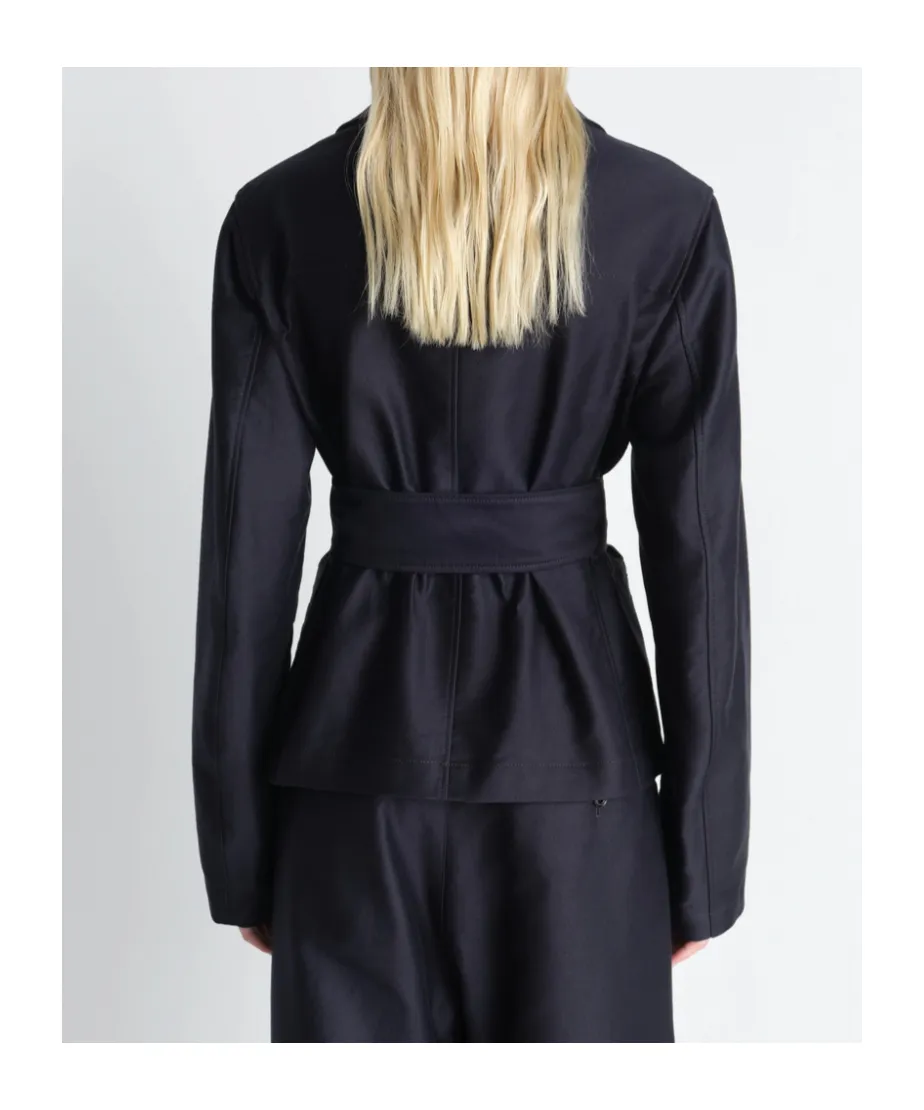 Belted Utility Jacket In Cotton Satin