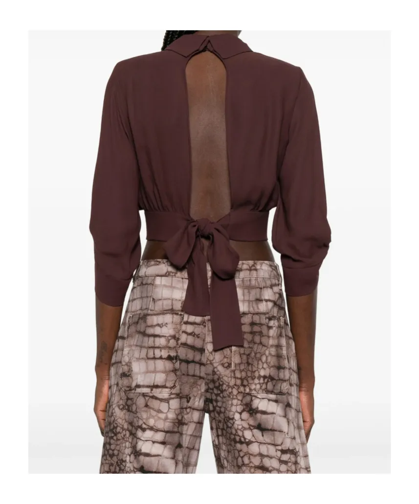 Collar Tie-Waist Blouse