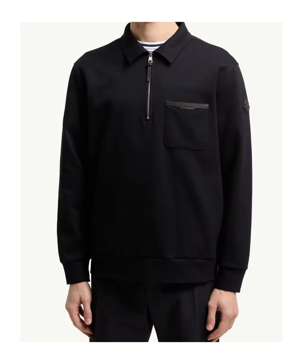 Leather Logo Cotton Blend Half-Zipper Sweatshirt