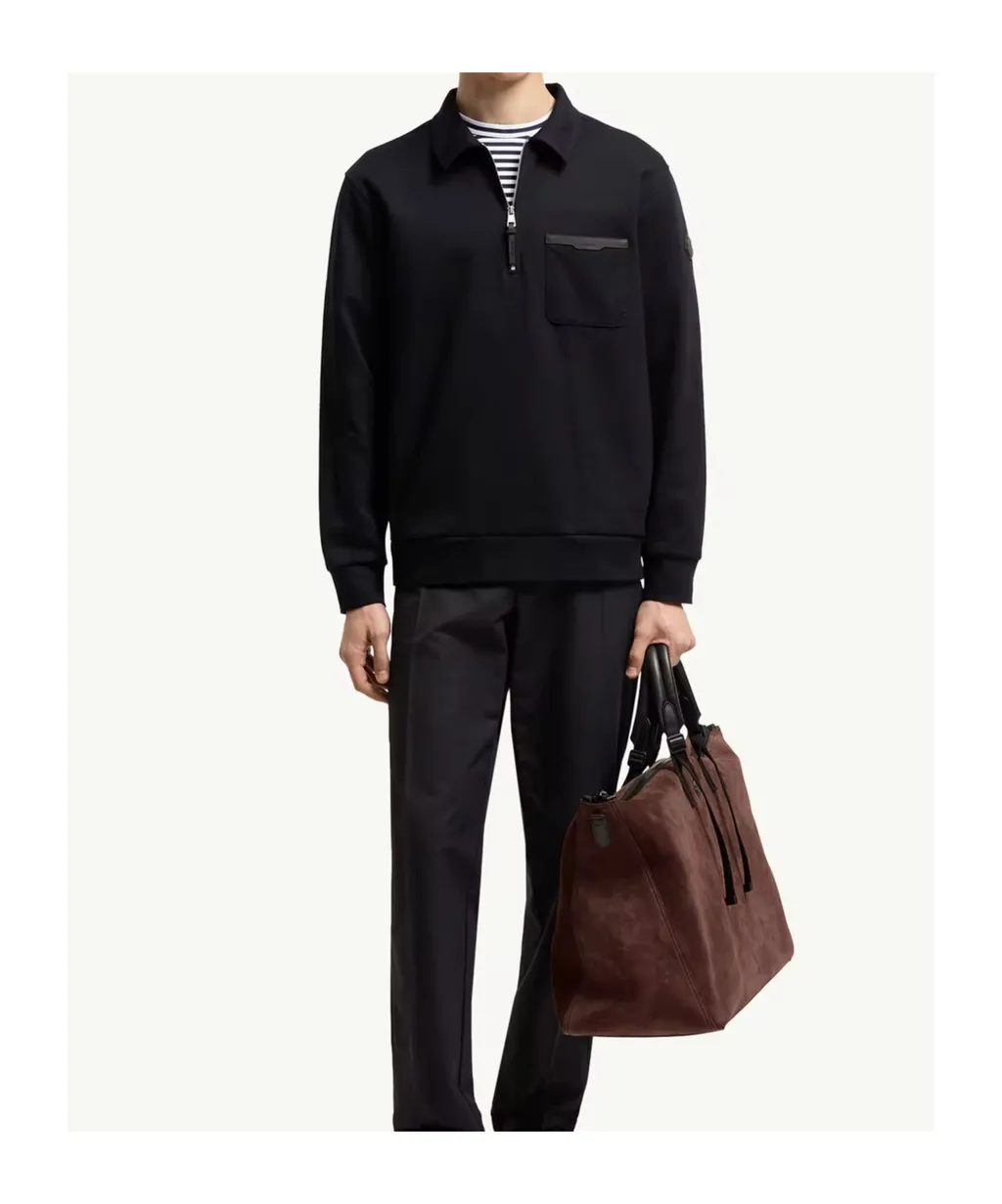 Leather Logo Cotton Blend Half-Zipper Sweatshirt