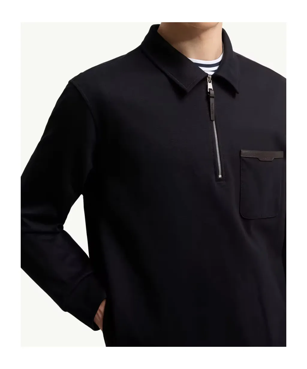 Leather Logo Cotton Blend Half-Zipper Sweatshirt