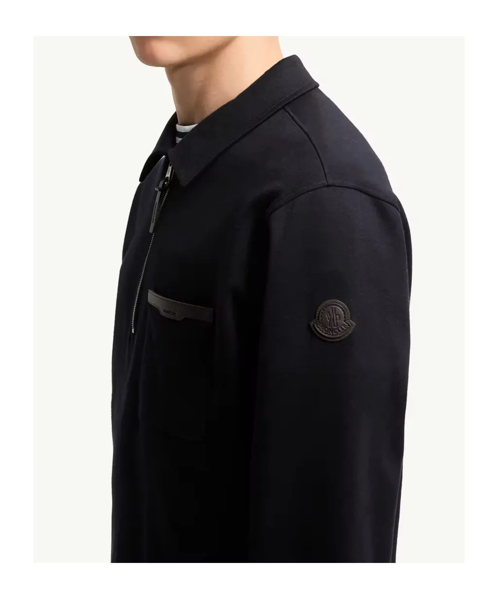 Leather Logo Cotton Blend Half-Zipper Sweatshirt