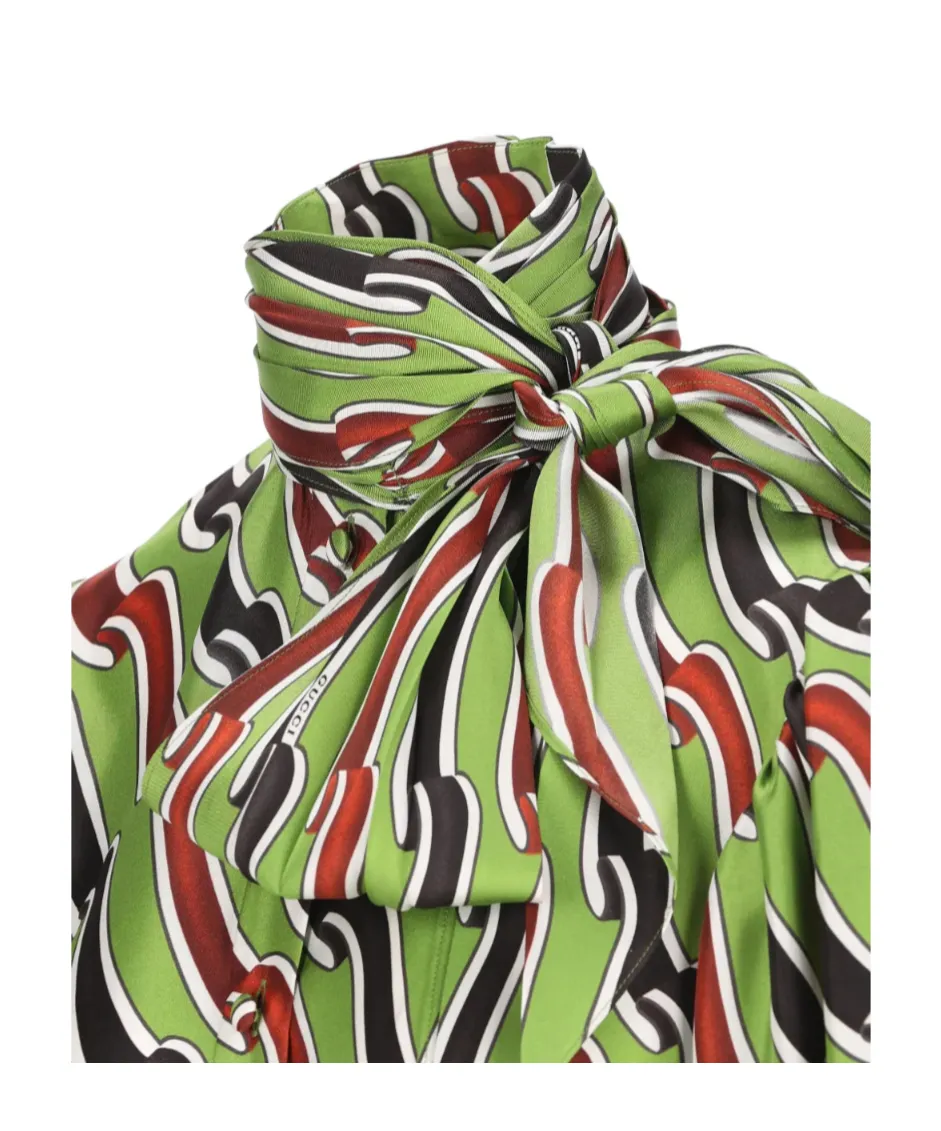Gucci Printed Tie-Neck Midi Dress
