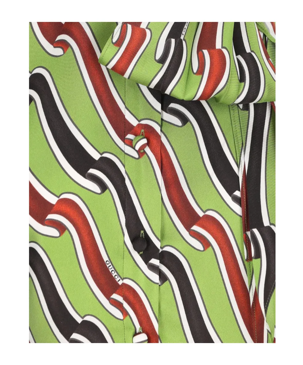 Gucci Printed Tie-Neck Midi Dress
