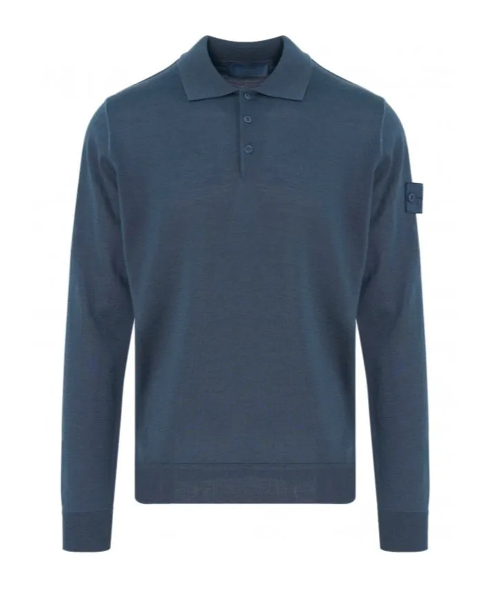 Stone Island Logo Patch Knitted Polo Shirt