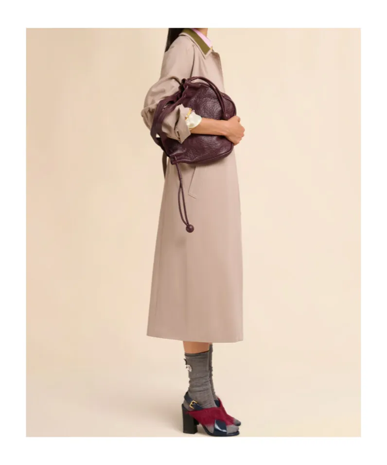 Beige Gabardine Trench Coat With Contrast Collar