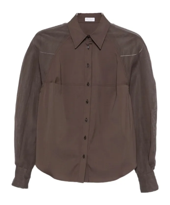 Sheer-Panel Long-Sleeve Shirt