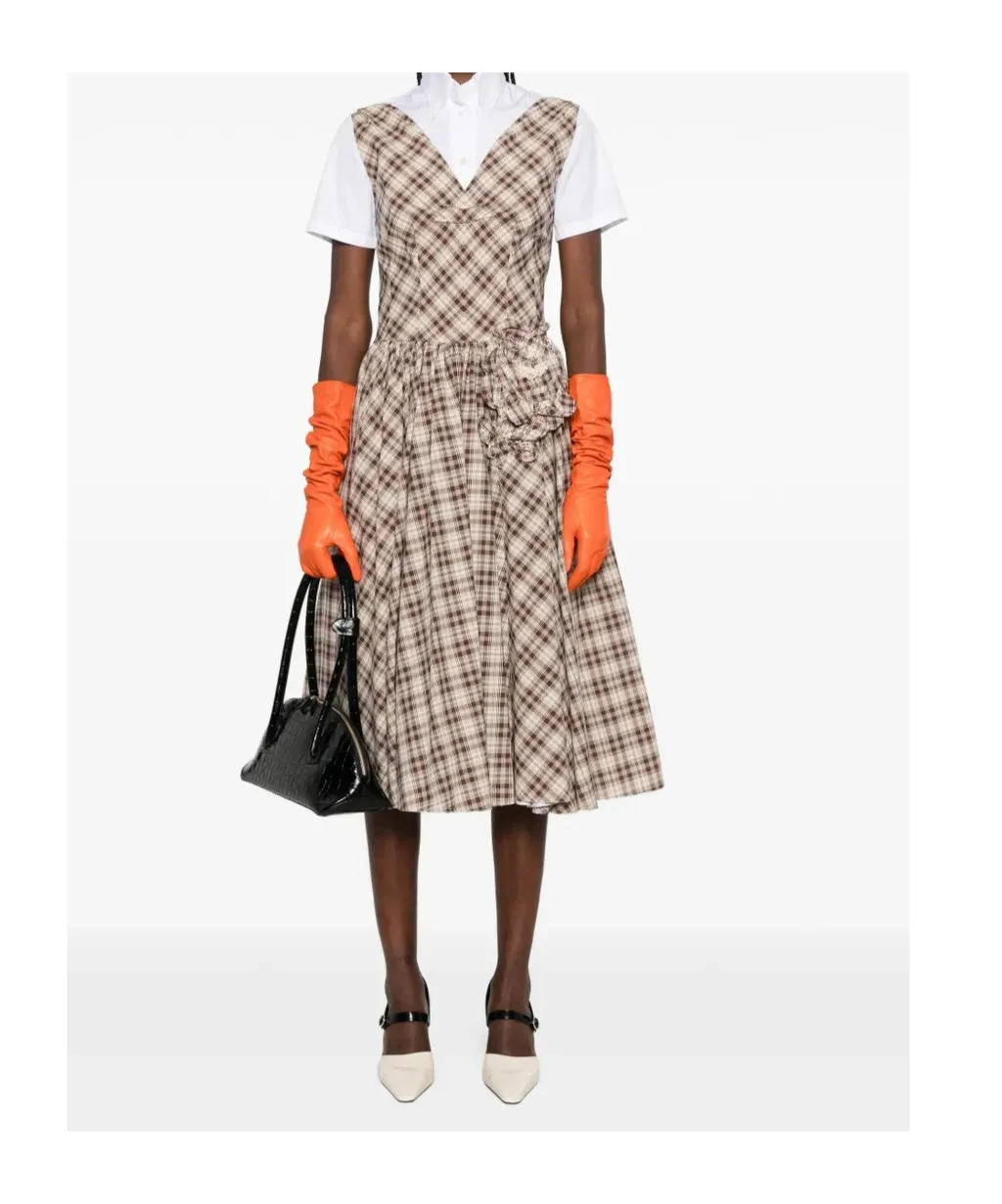 V-Neck Checked Mini Dress