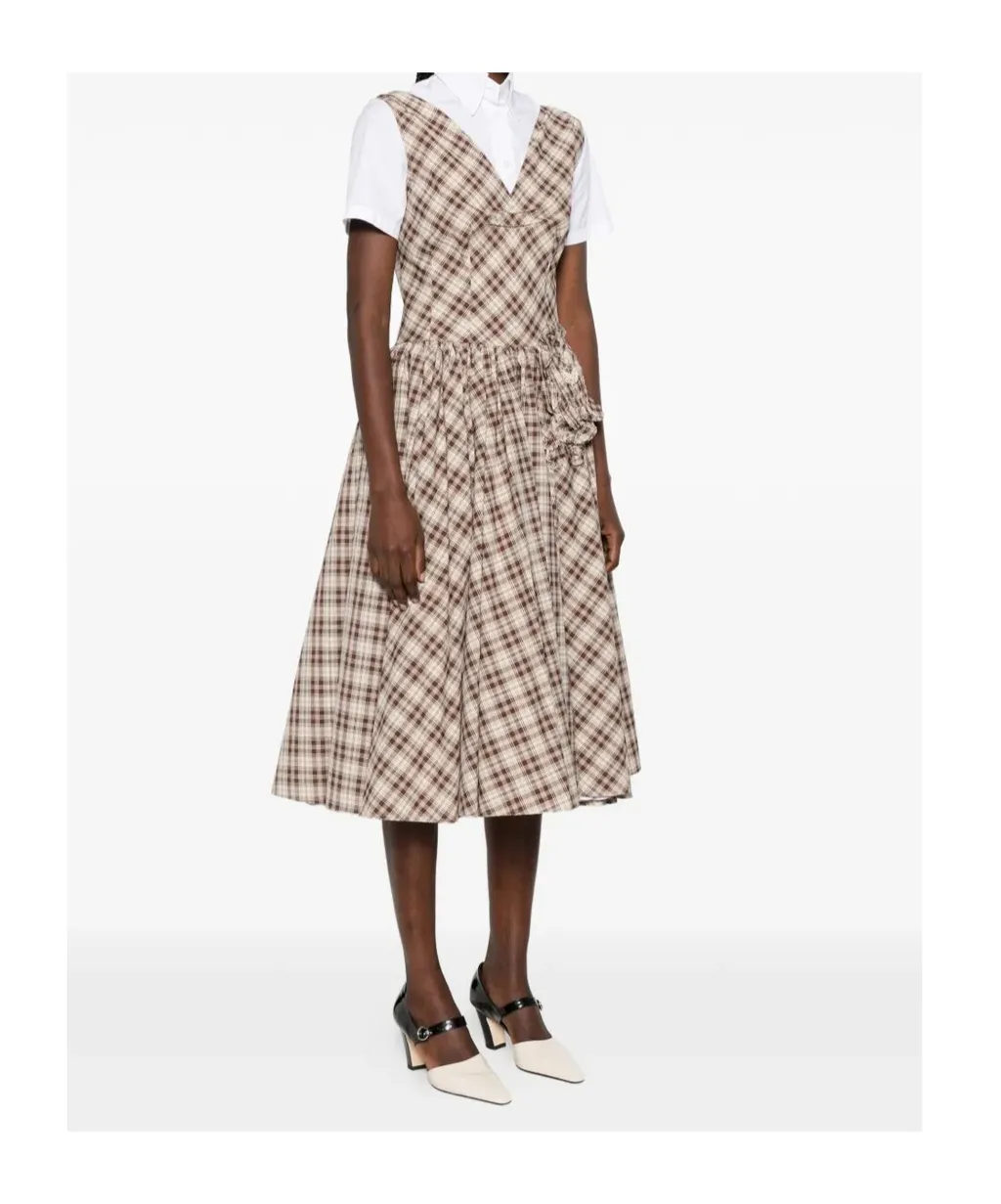 V-Neck Checked Mini Dress