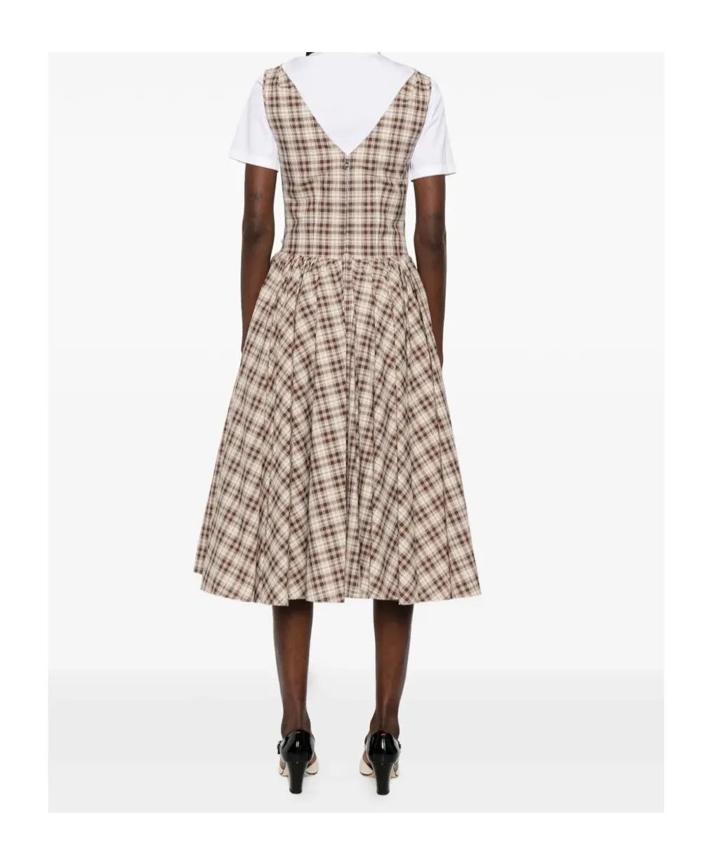 V-Neck Checked Mini Dress