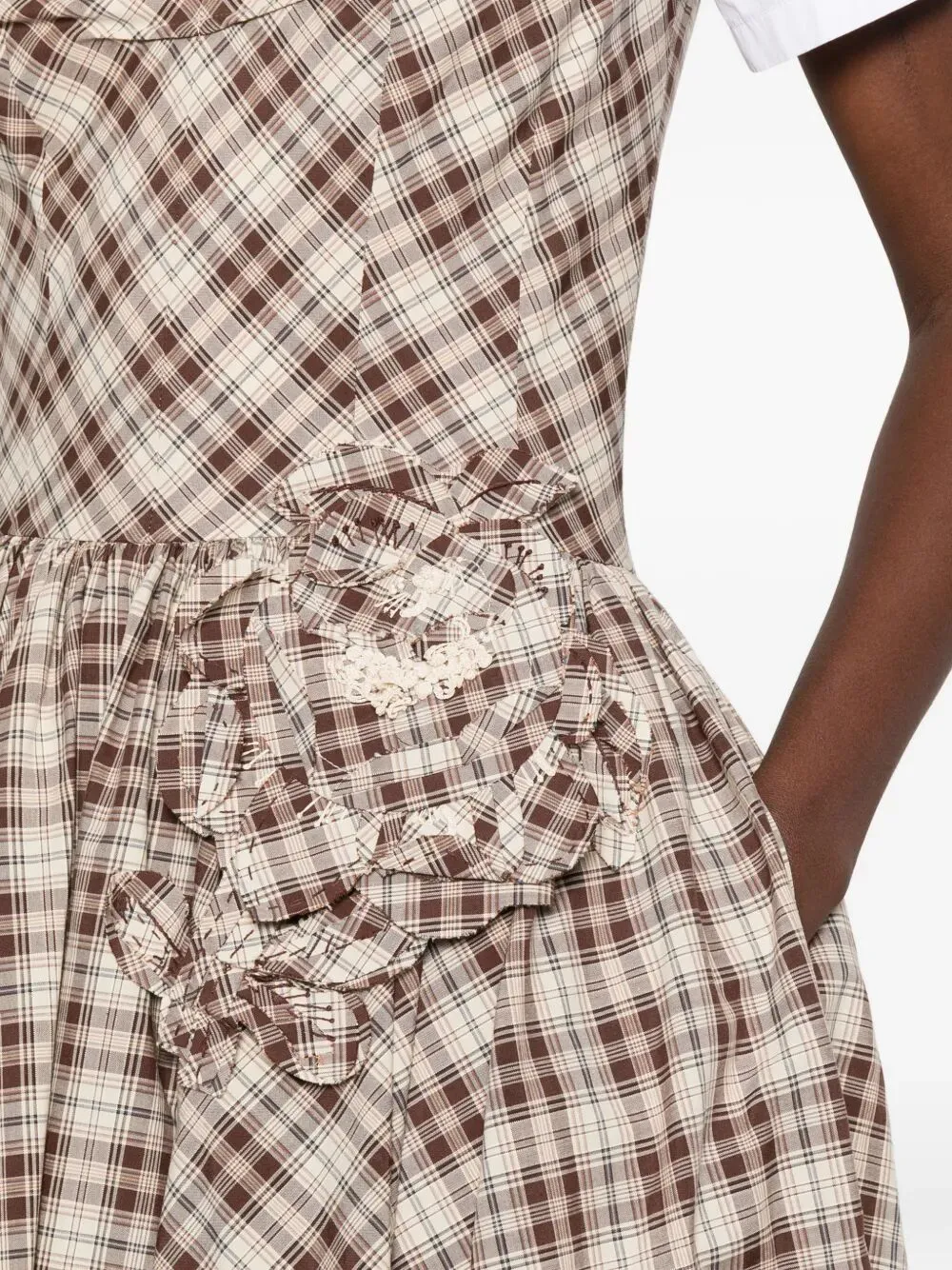 V-Neck Checked Mini Dress