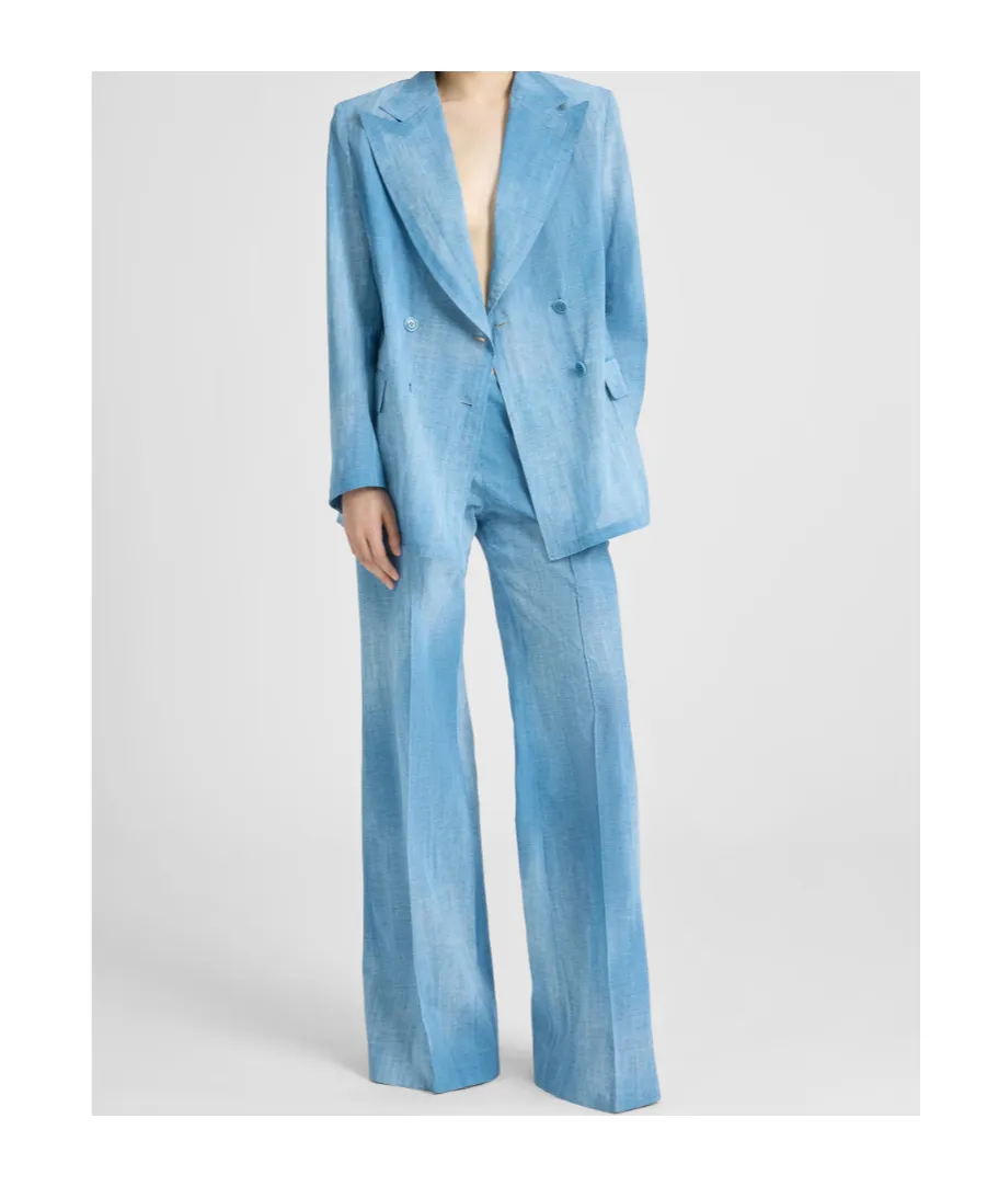 Wide-Leg Trousers In Layered Chiffon With Jeans Print