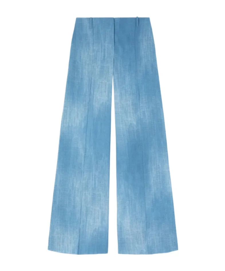 Wide-Leg Trousers In Layered Chiffon With Jeans Print