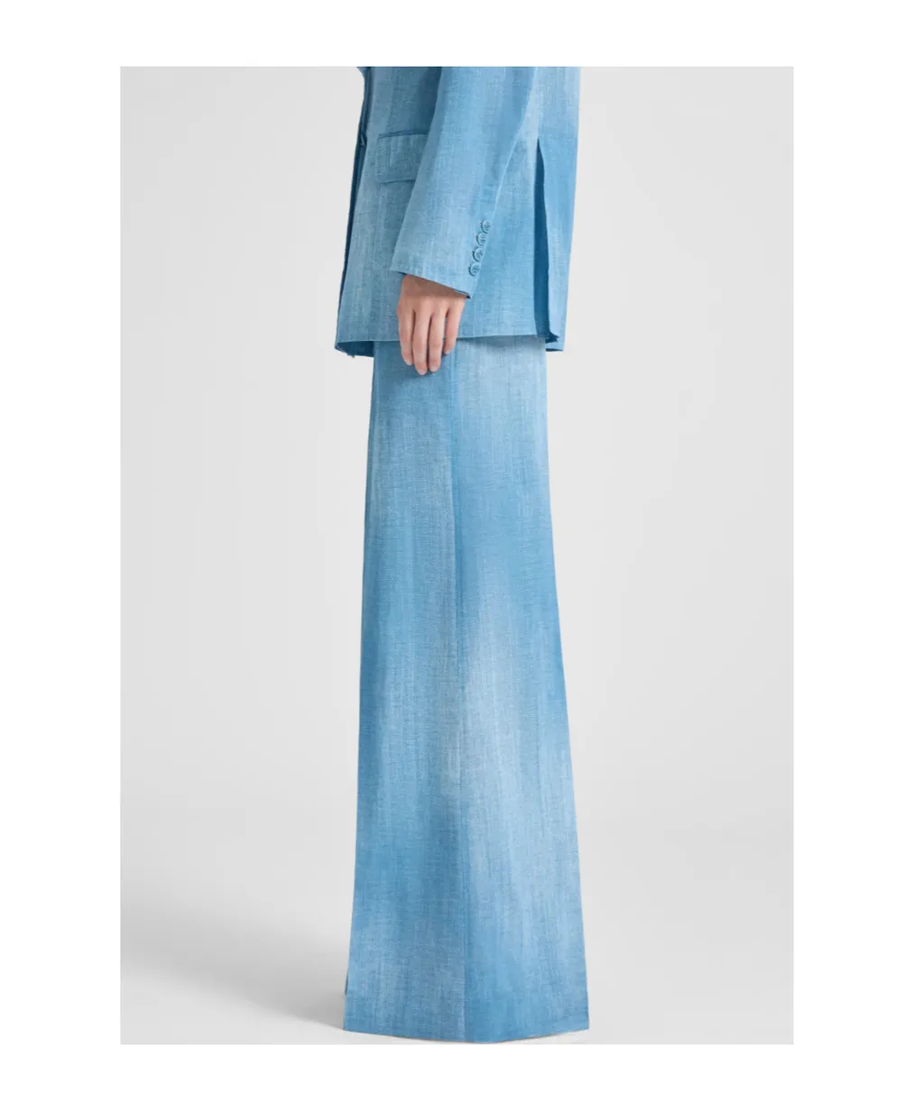 Wide-Leg Trousers In Layered Chiffon With Jeans Print