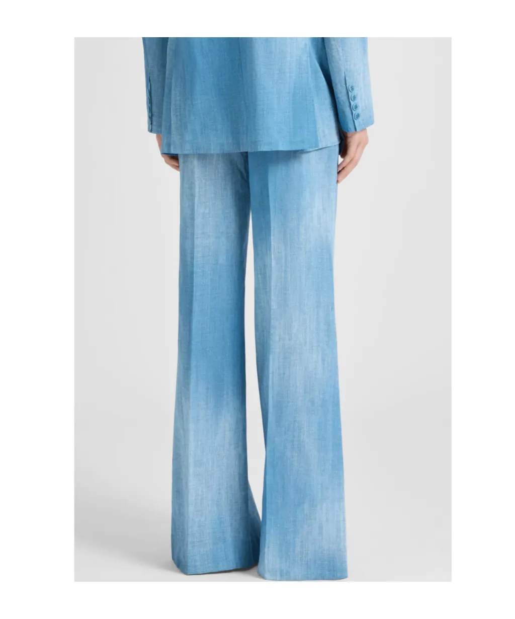 Wide-Leg Trousers In Layered Chiffon With Jeans Print