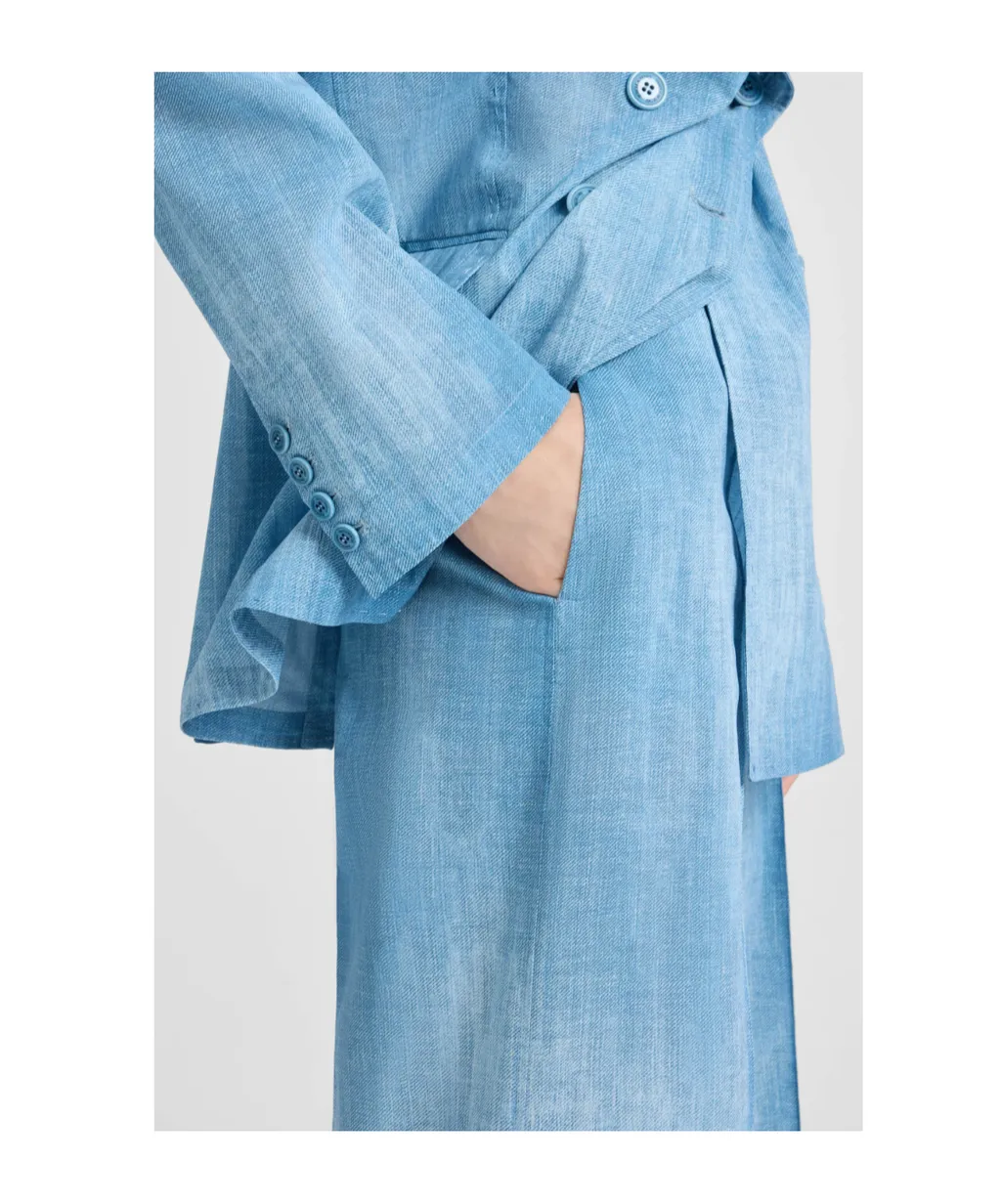 Wide-Leg Trousers In Layered Chiffon With Jeans Print