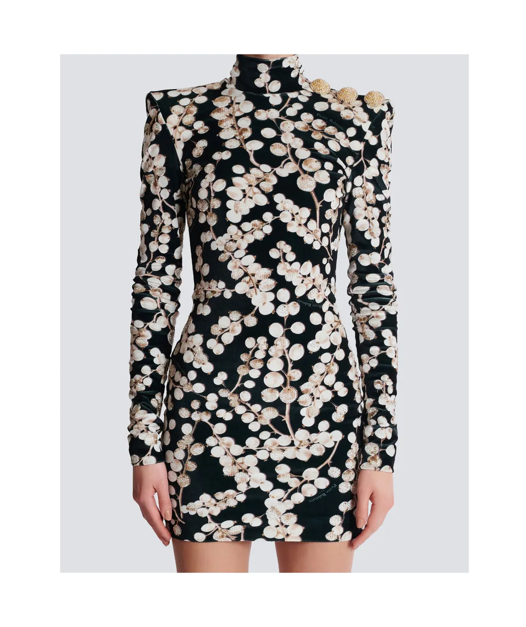 Backless Velvet Dress With Redcurrant Print