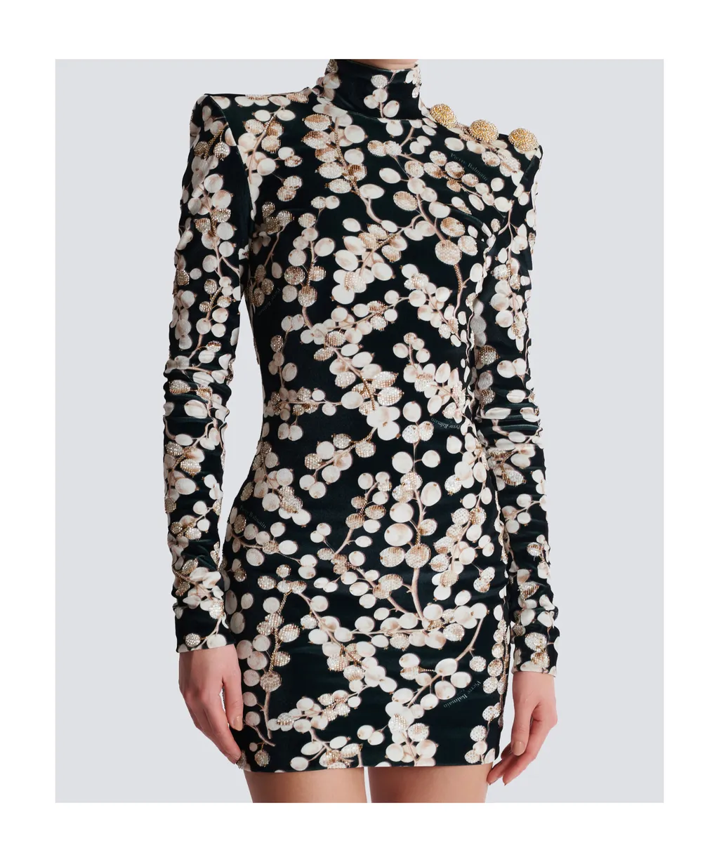 Backless Velvet Dress With Redcurrant Print