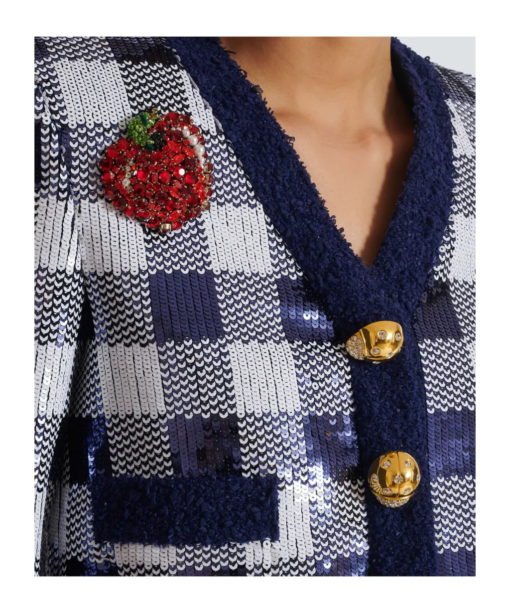 Cropped Jacket In Gingham Sequins