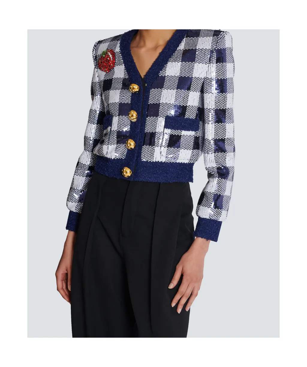 Cropped Jacket In Gingham Sequins