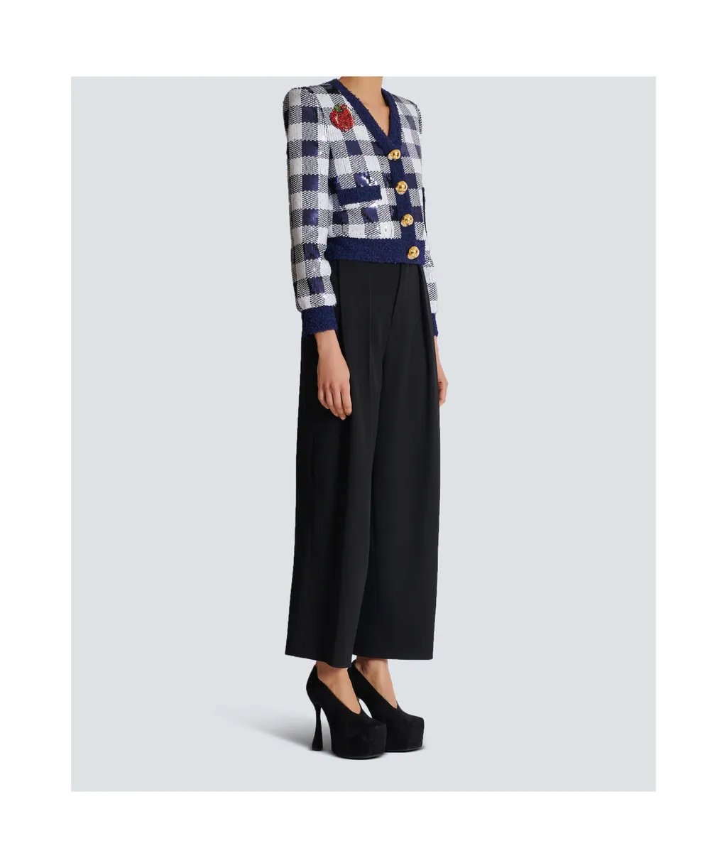 Cropped Jacket In Gingham Sequins