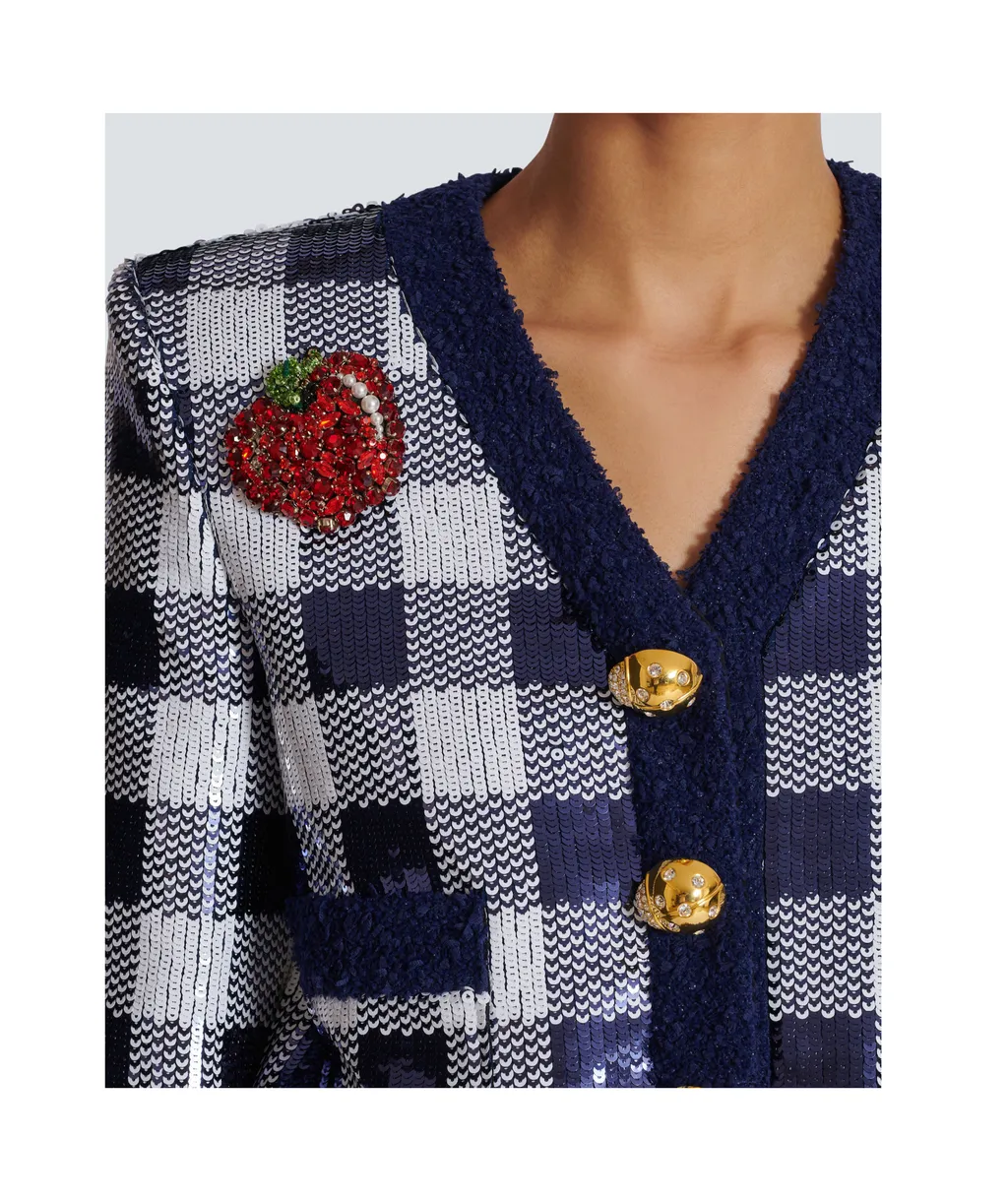 Cropped Jacket In Gingham Sequins