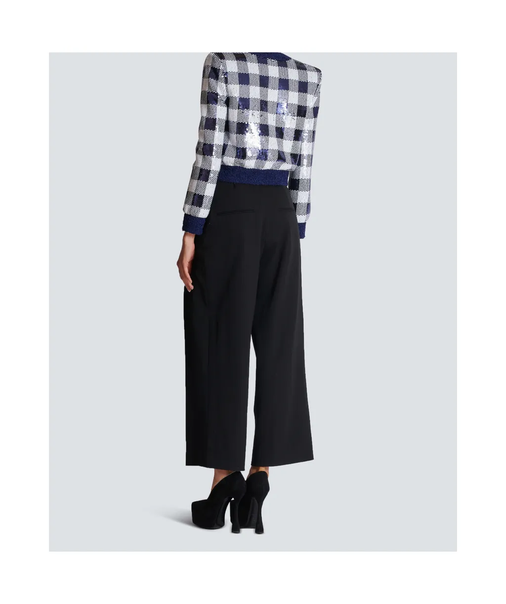 Cropped Jacket In Gingham Sequins
