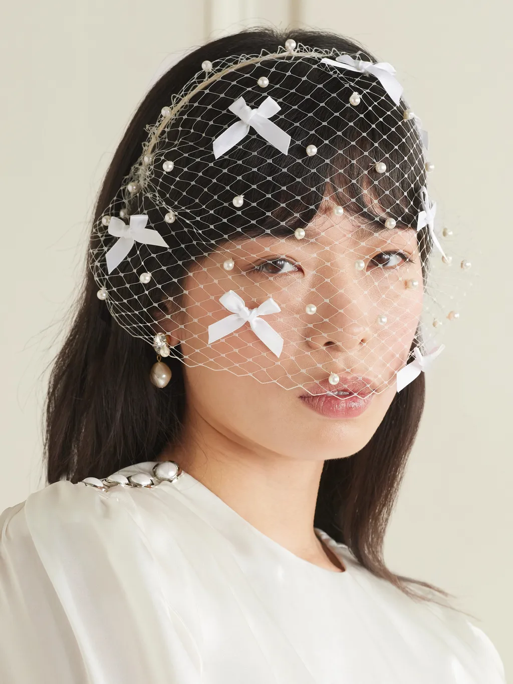 Teresa Embellished Satin And Fishnet Veil
