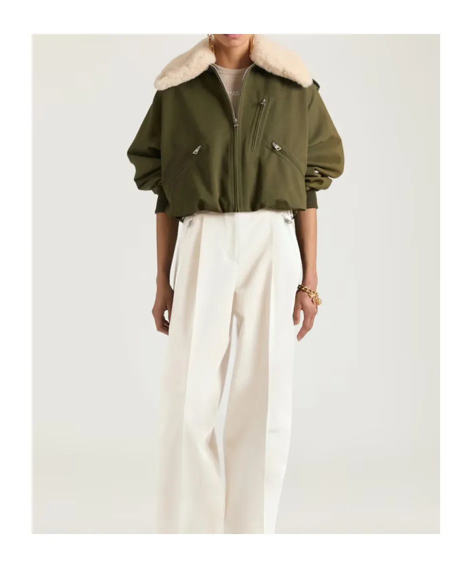 Bomber In Cotton And Wool With Shearling Collar