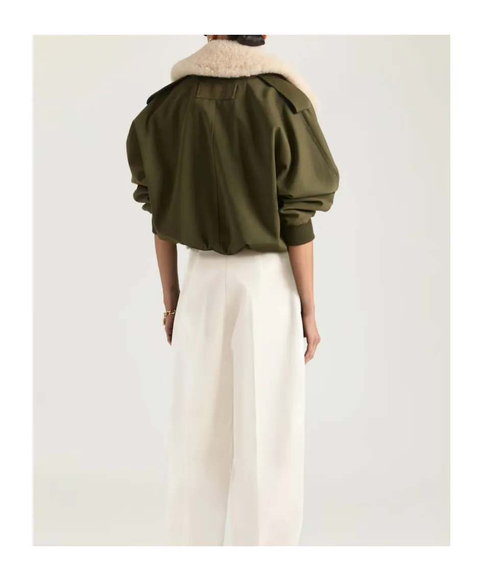 Bomber In Cotton And Wool With Shearling Collar