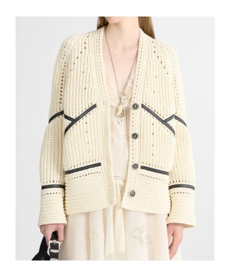 Cotton Cardigan With Leather Trims
