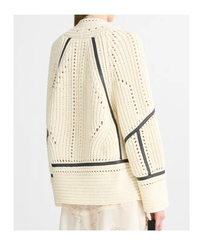 Cotton Cardigan With Leather Trims