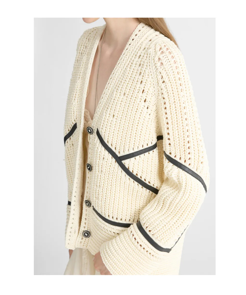 Cotton Cardigan With Leather Trims