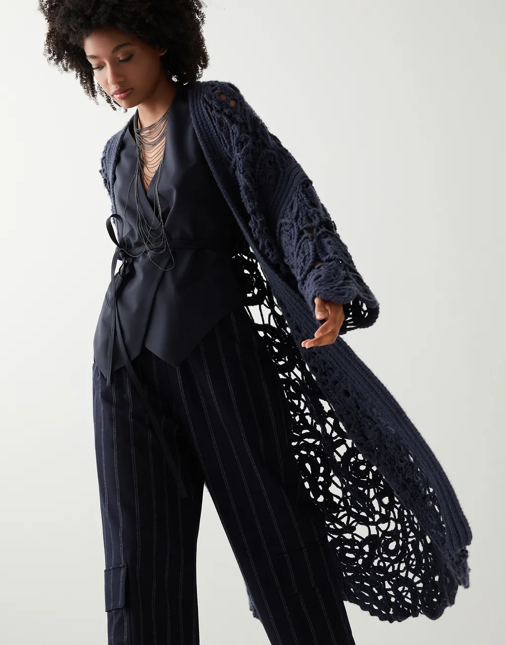 Crochet-Design Long-Sleeve Cardigan