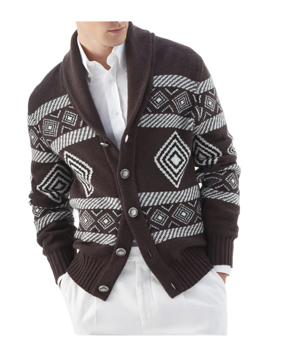 Cashmere Pattern-Intarsia Cardigan