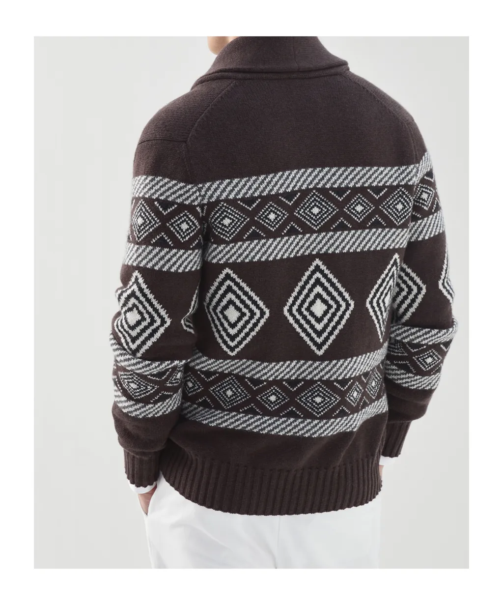 Cashmere Pattern-Intarsia Cardigan